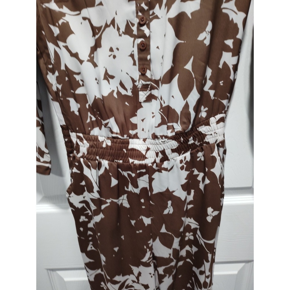 New York & Co‎ Womens Brown Cream Floral Leaf Print VNeck Jumpsuit Size XSmall - Picture 4 of 12